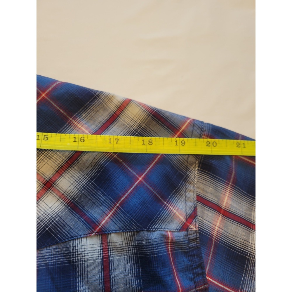 Wrangler Wrancher Casual Shirt Mens XL Pearl Snap Blue Plaid Short Sleeve - Picture 6 of 8